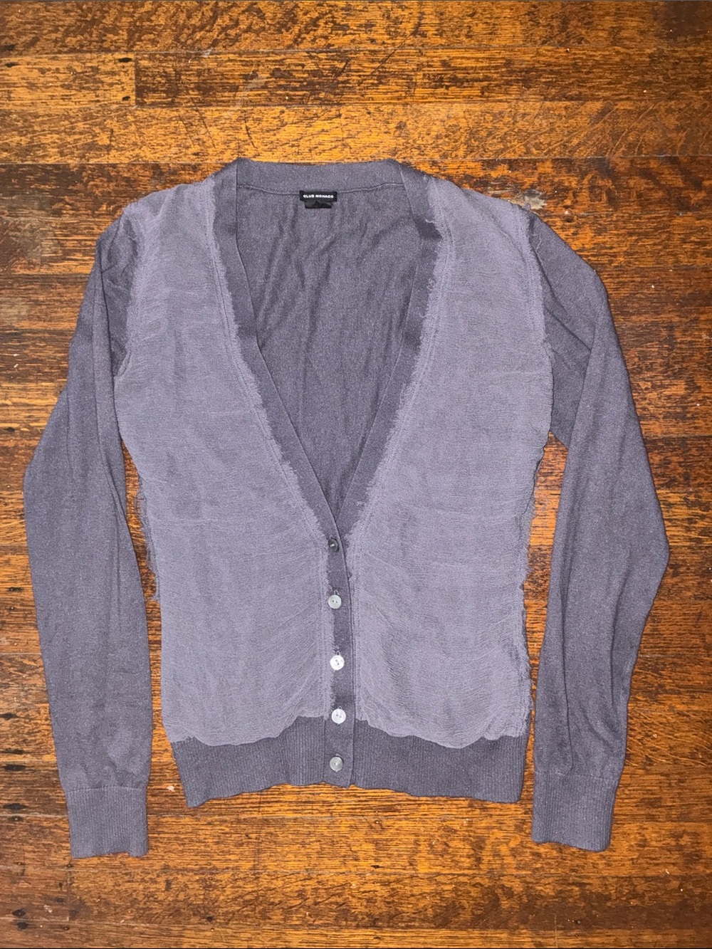 Club Monaco Women's Charcoal Button-Front V-Neck Cardigan Silk